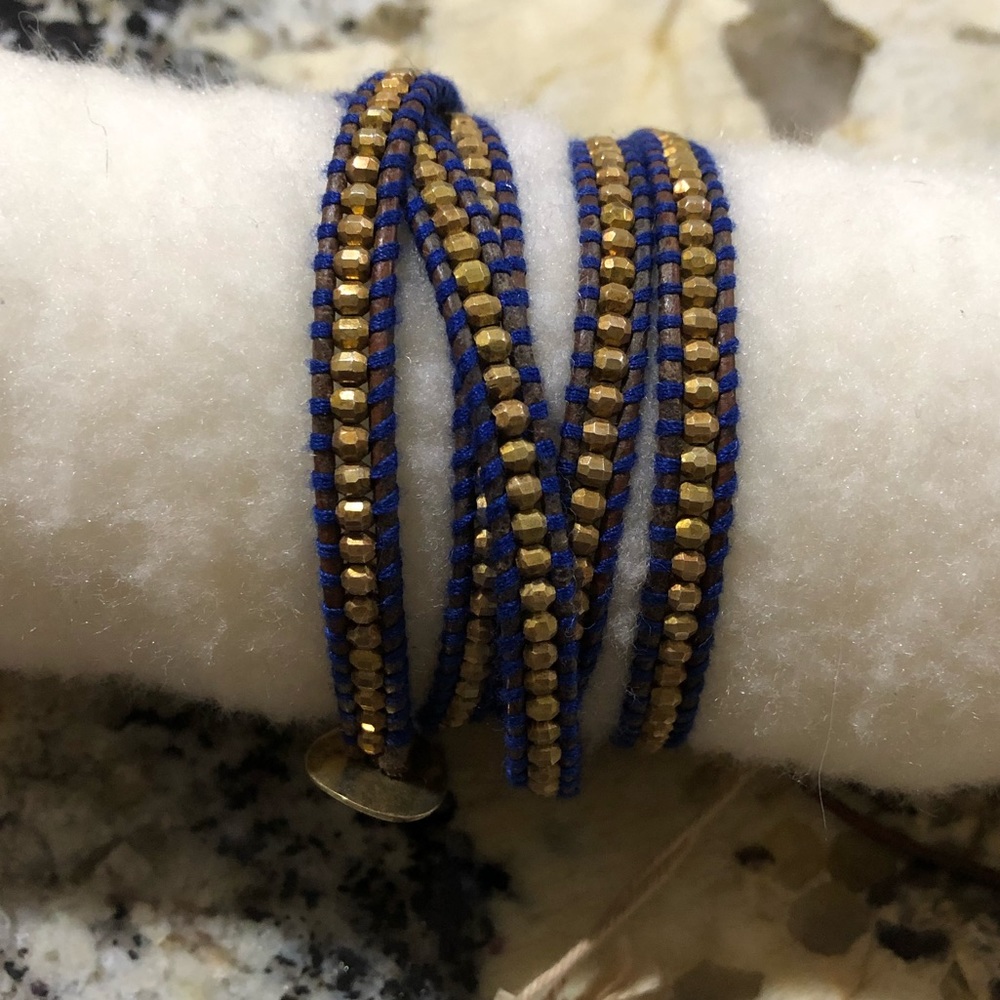 Chan Luu leather wrap bracelet with blue detail